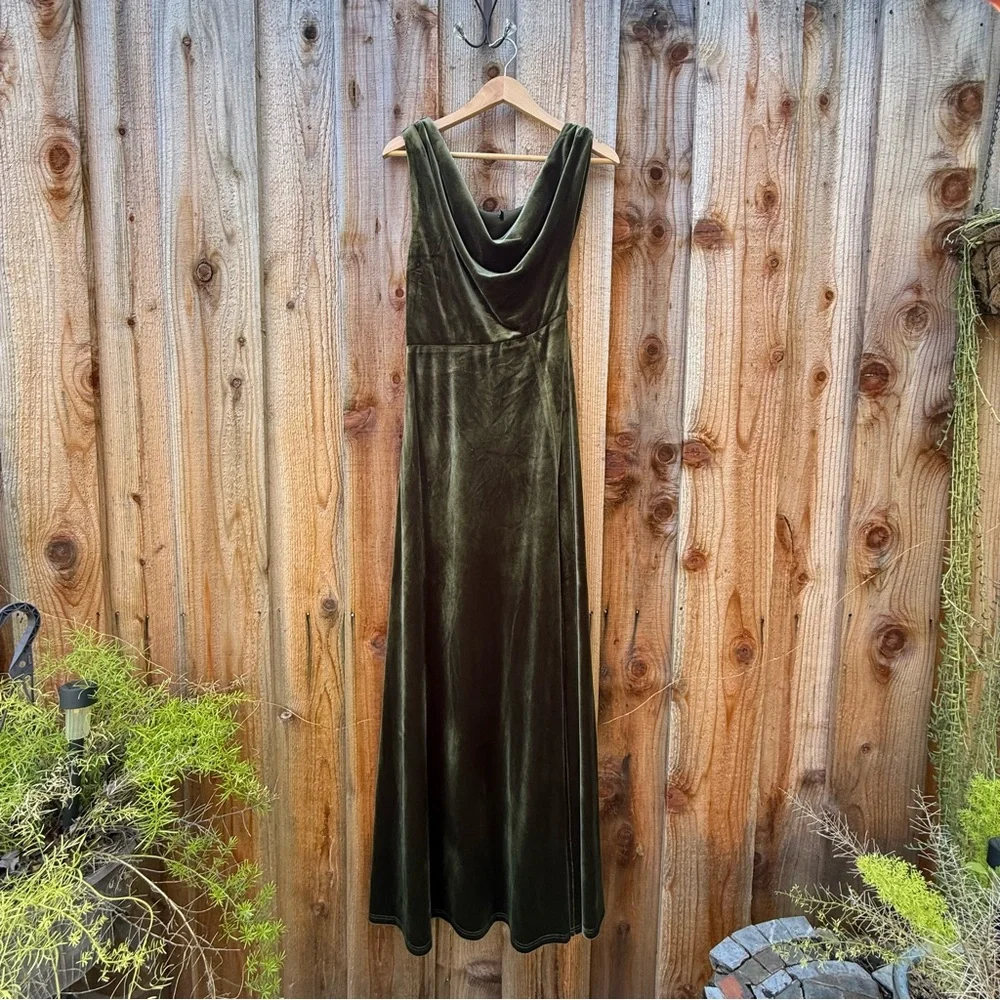 Olive Green Velvet Asymmetrical Cowl Maxi Dress 🌿 - Picture 5 of 9